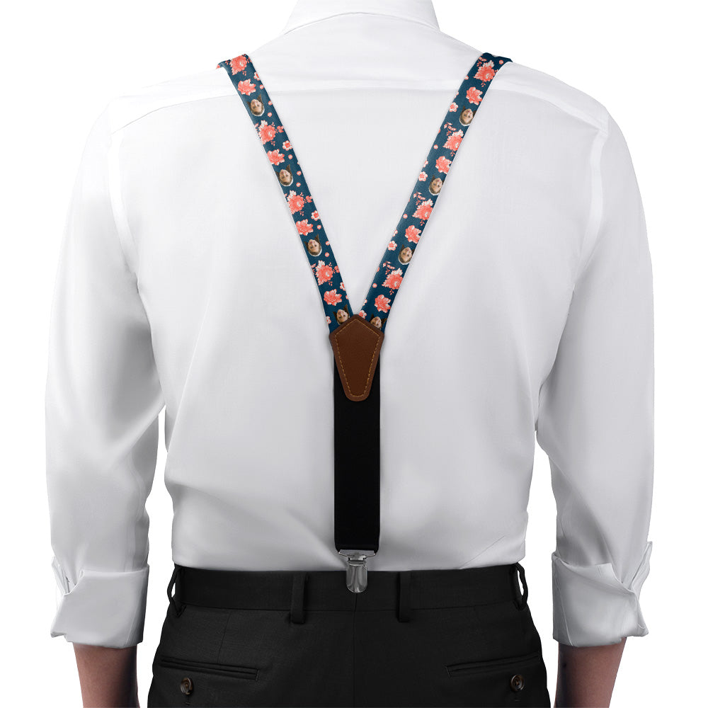 Vintage Blossom Photo Suspenders - On Model Front View - Knotty Tie Co.