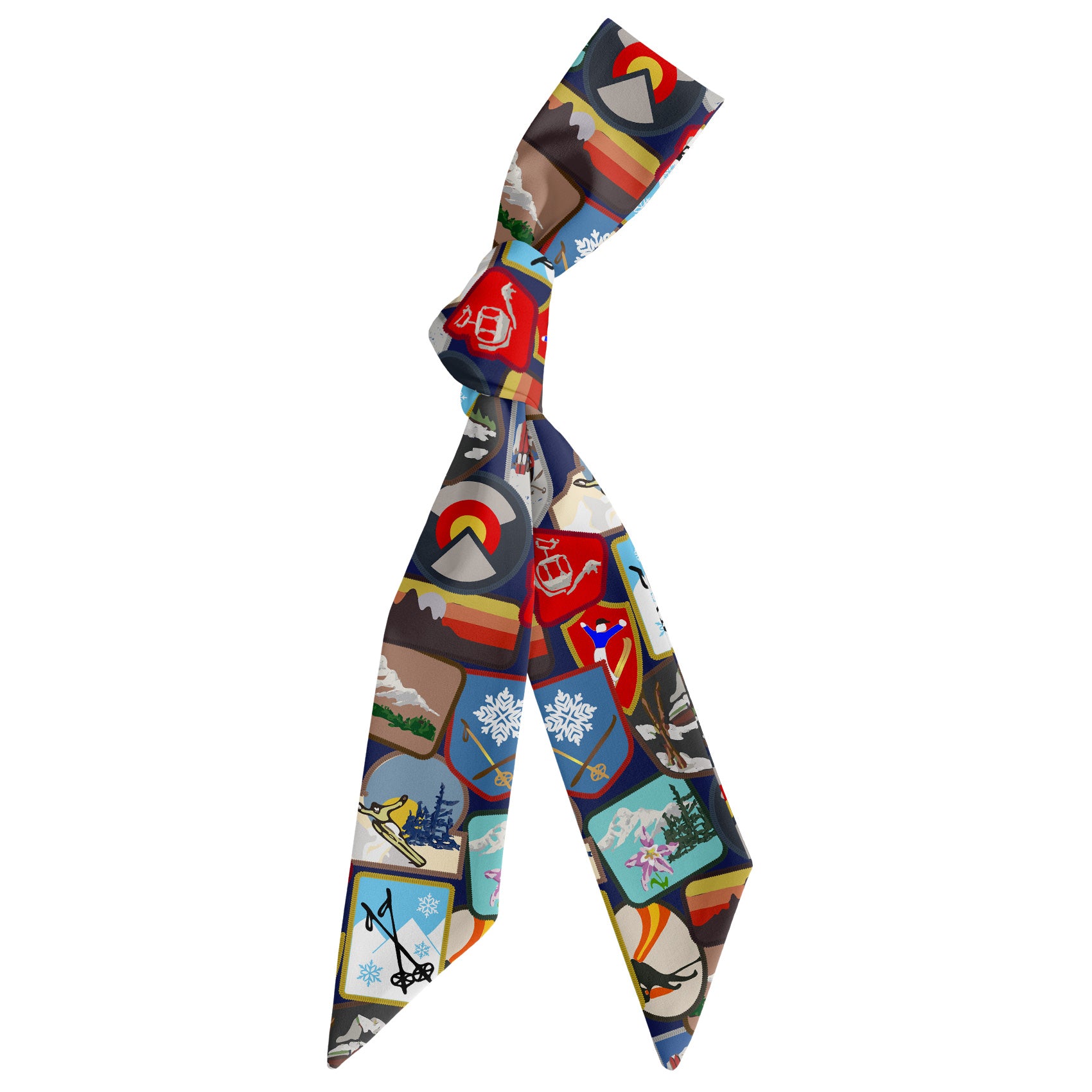 Vintage Ski Patches Hair Scarf - Scarf Tied Into Knot - Knotty Tie Co.