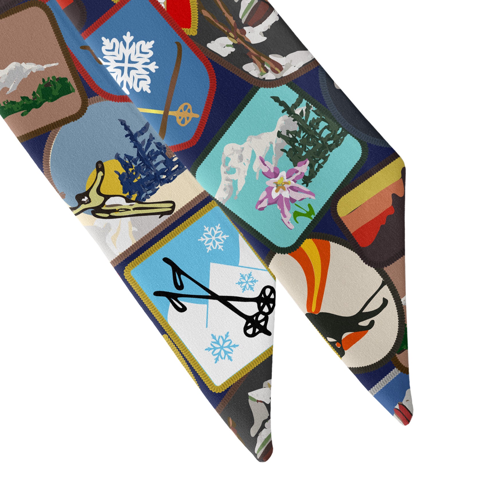 Vintage Ski Patches Hair Scarf - Scarf Tapered Ends - Knotty Tie Co.