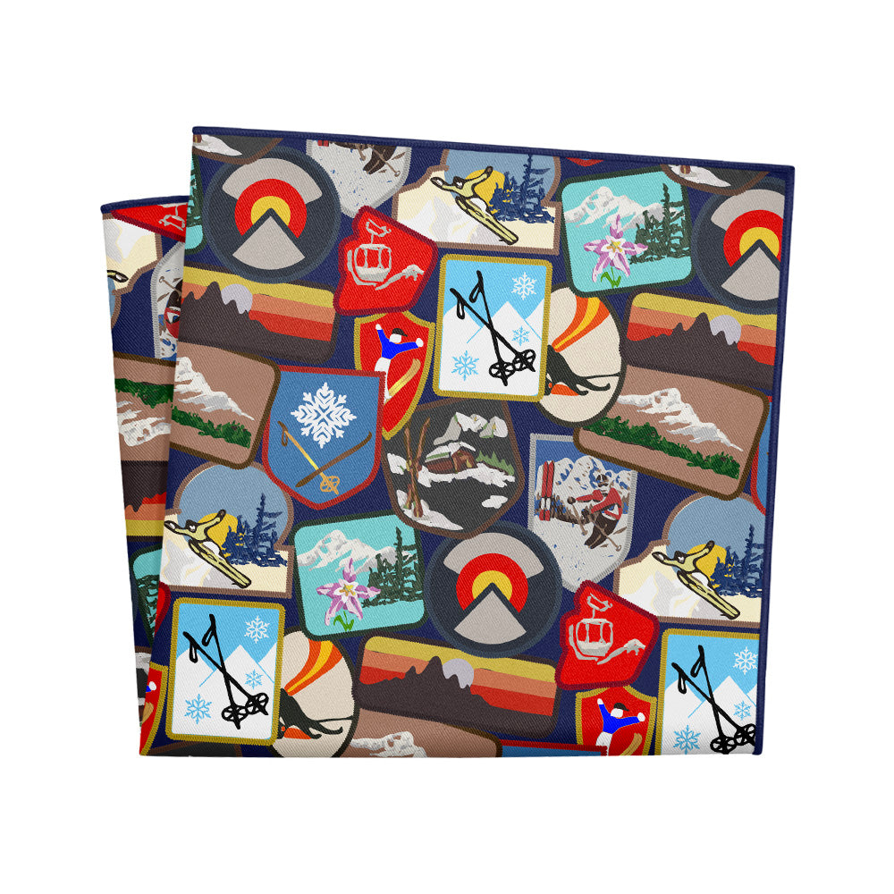 Vintage Ski Patches Pocket Square - 12" Square - Knotty Tie Co.
