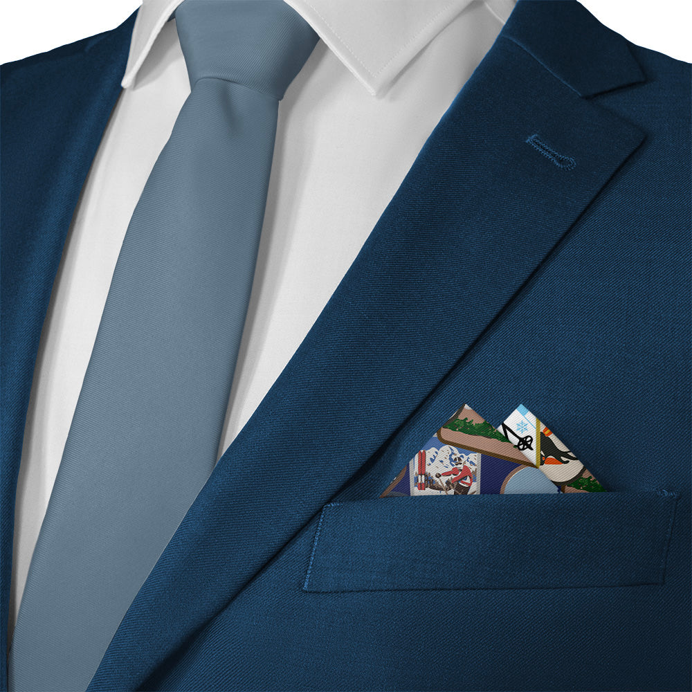 Vintage Ski Patches Pocket Square - Matching Necktie- Knotty Tie Co.