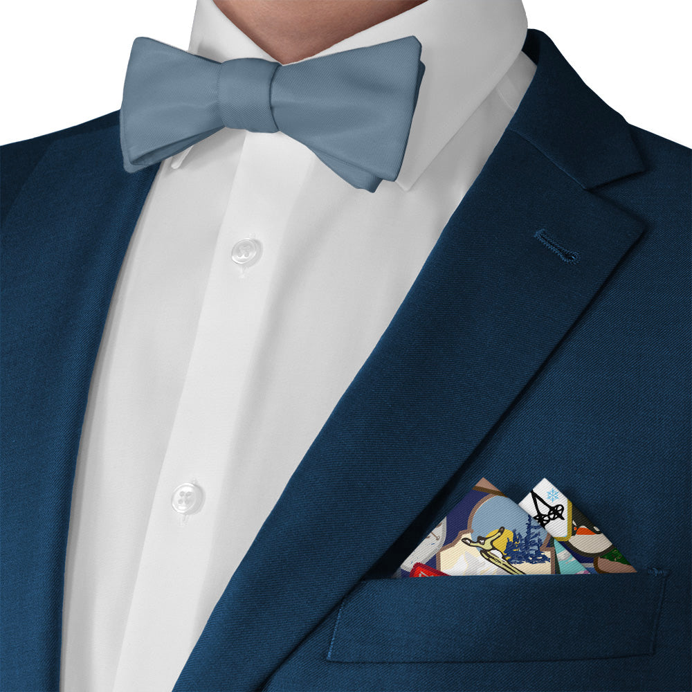 Vintage Ski Patches Pocket Square - Matching Bow Tie - Knotty Tie Co.