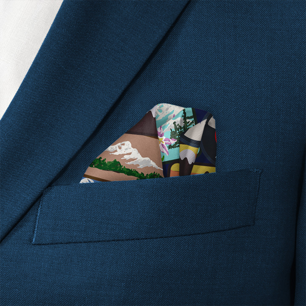 Vintage Ski Patches Pocket Square - Wave Fold - Knotty Tie Co.