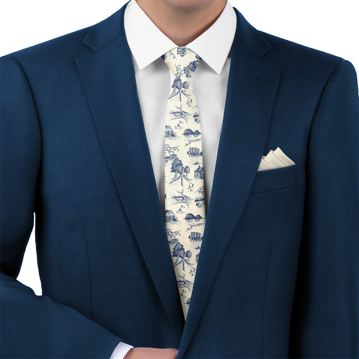 Wash Park Toile Necktie - Matching Pocket Square - Knotty Tie Co.