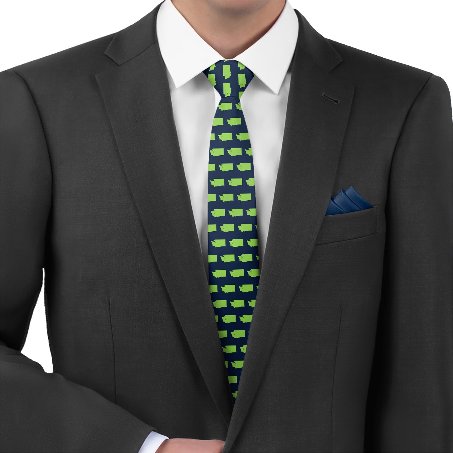 Washington State Outline Necktie - Matching Pocket Square - Knotty Tie Co.