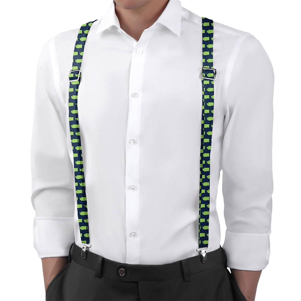 Washington State Outline Suspenders - On Model Back View - Knotty Tie Co.