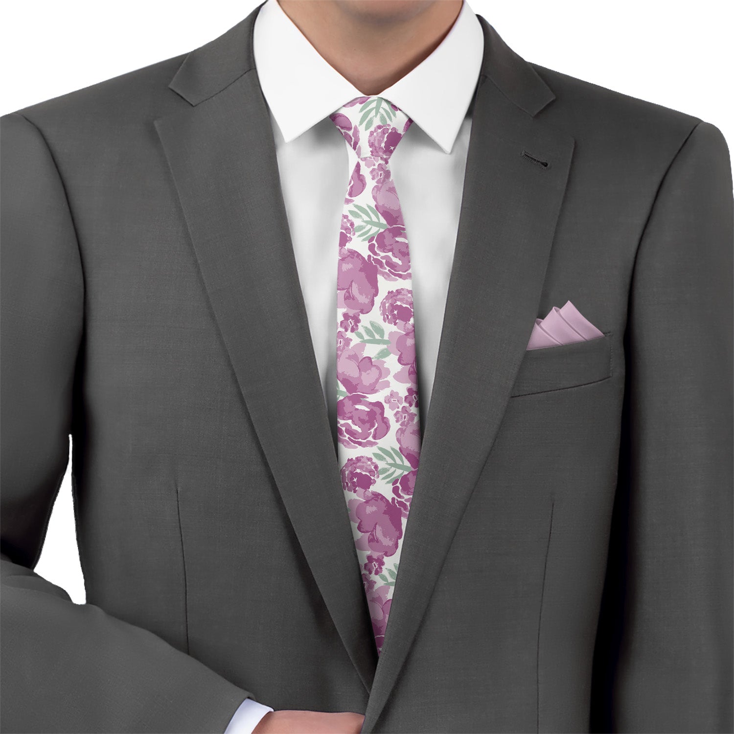 Watercolor Floral Necktie - Matching Pocket Square - Knotty Tie Co.