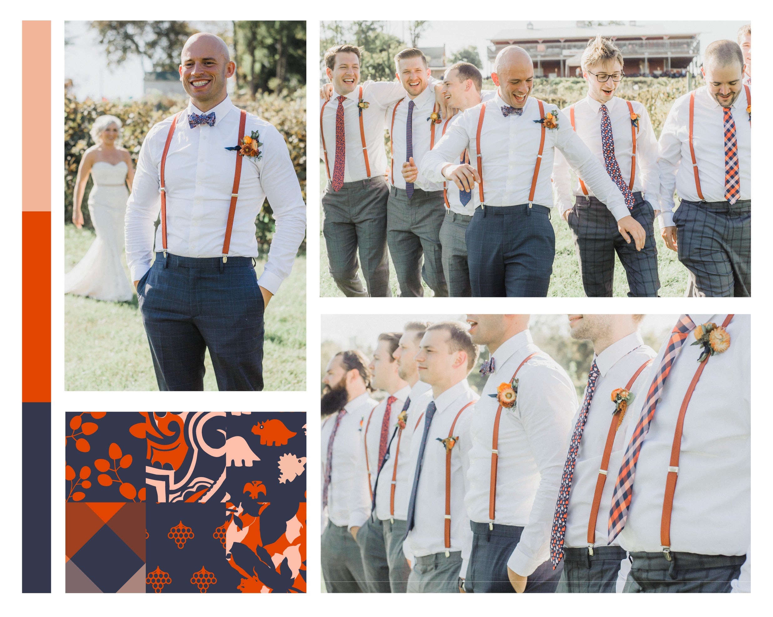 Customized wedding ties and bow ties colored with wedding colors