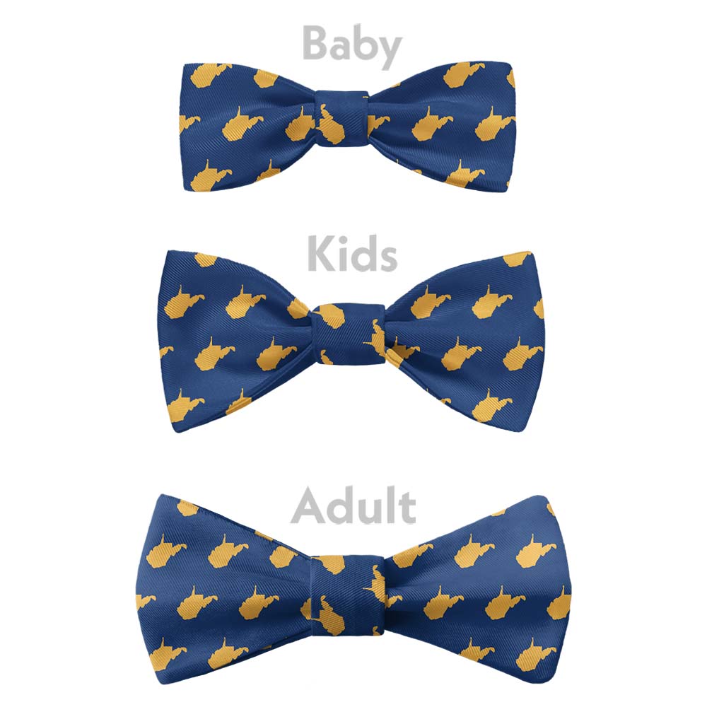 West Virginia State Outline Bow Tie - Bow Sizes - Knotty Tie Co.