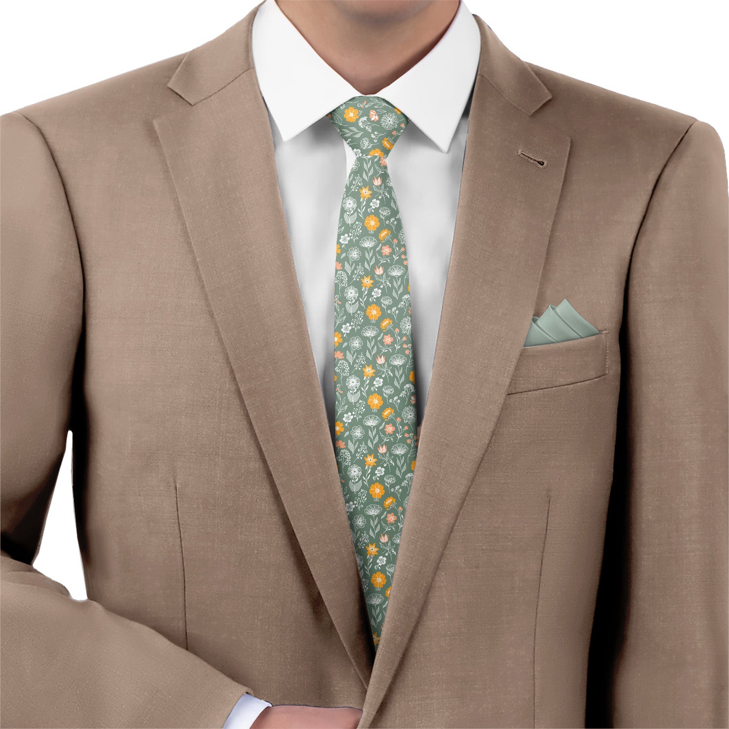 Wildflower Meadow Necktie - Matching Pocket Square - Knotty Tie Co.