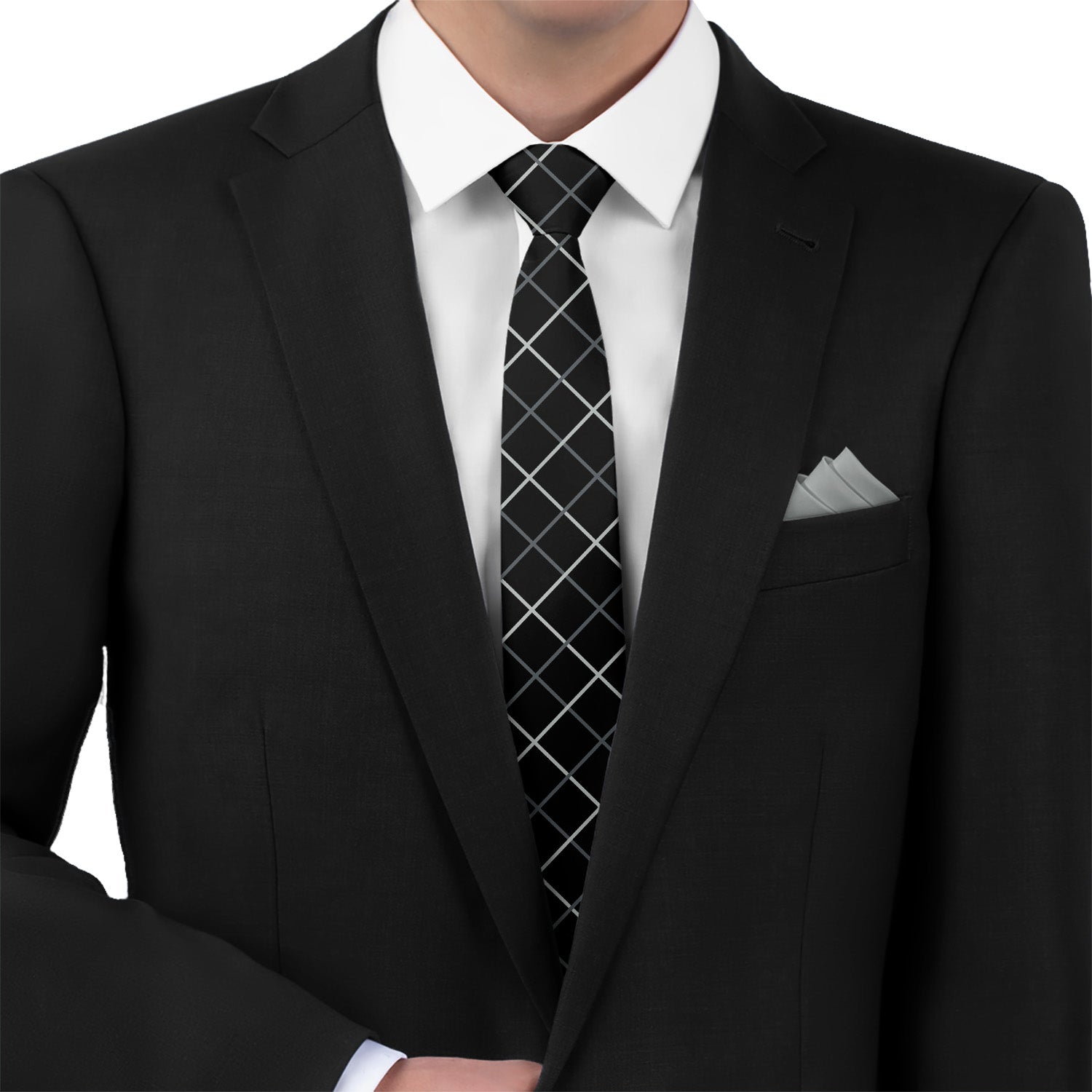 Windowpane Plaid Necktie - Matching Pocket Square - Knotty Tie Co.