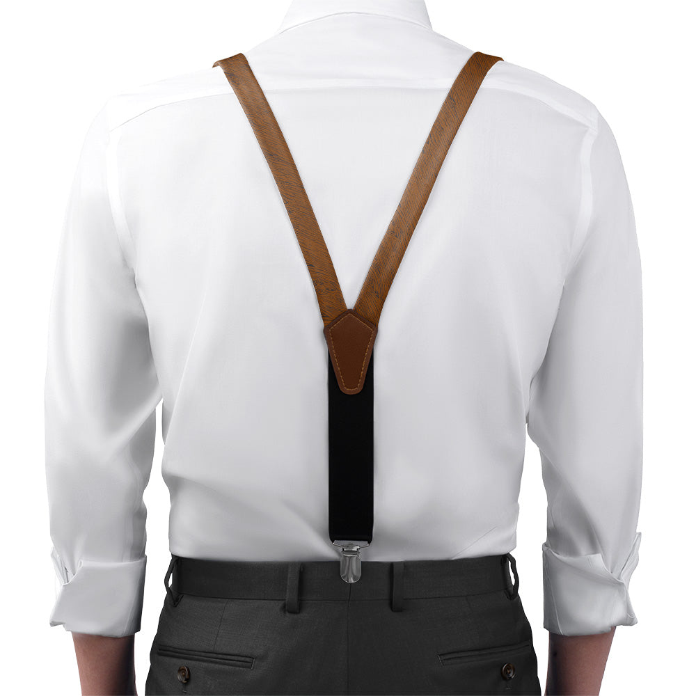 Woodgrain Suspenders - On Model Front View - Knotty Tie Co.