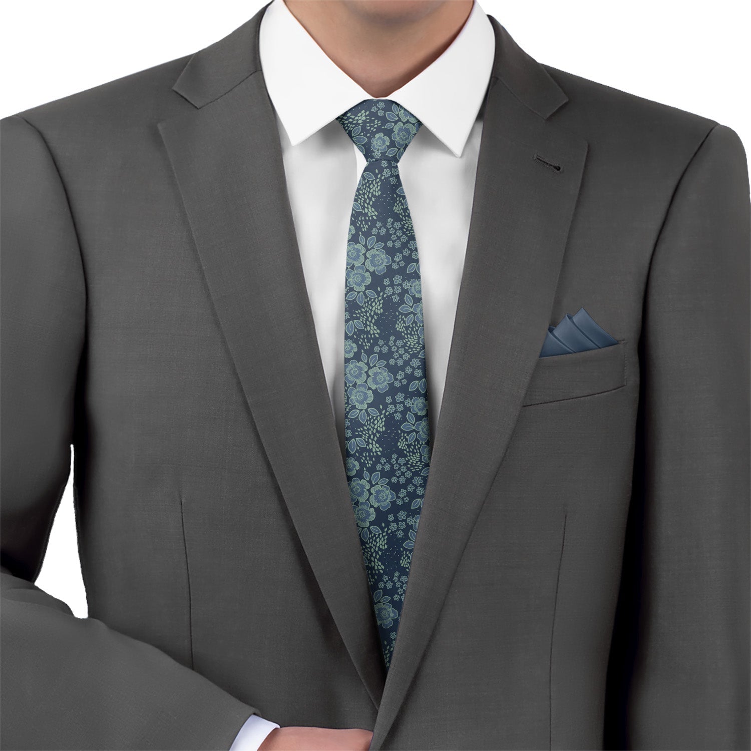 Woodland Floral Necktie - Matching Pocket Square - Knotty Tie Co.