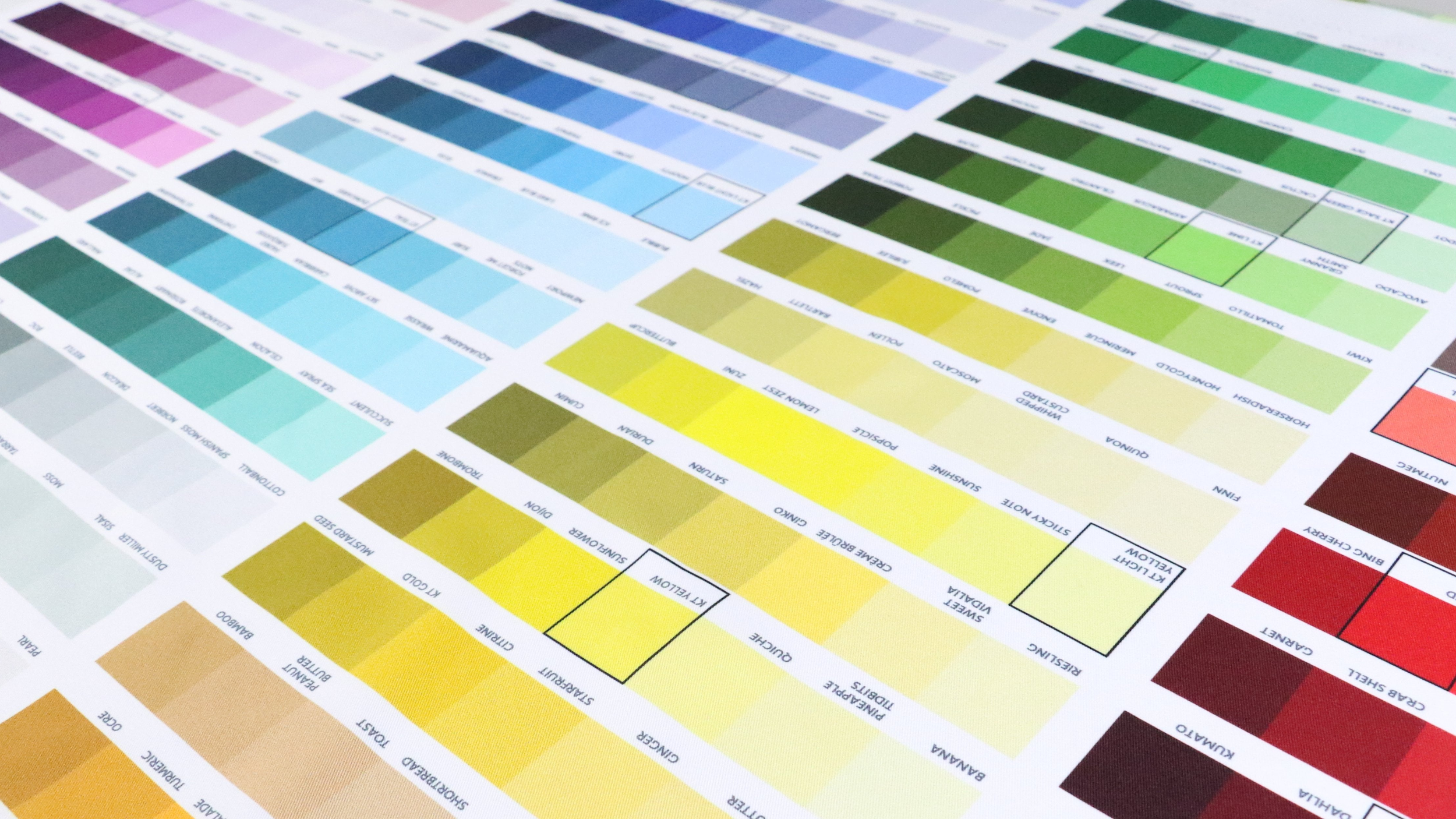 color squares on the Knotty Tie Co ColorMatch Chart