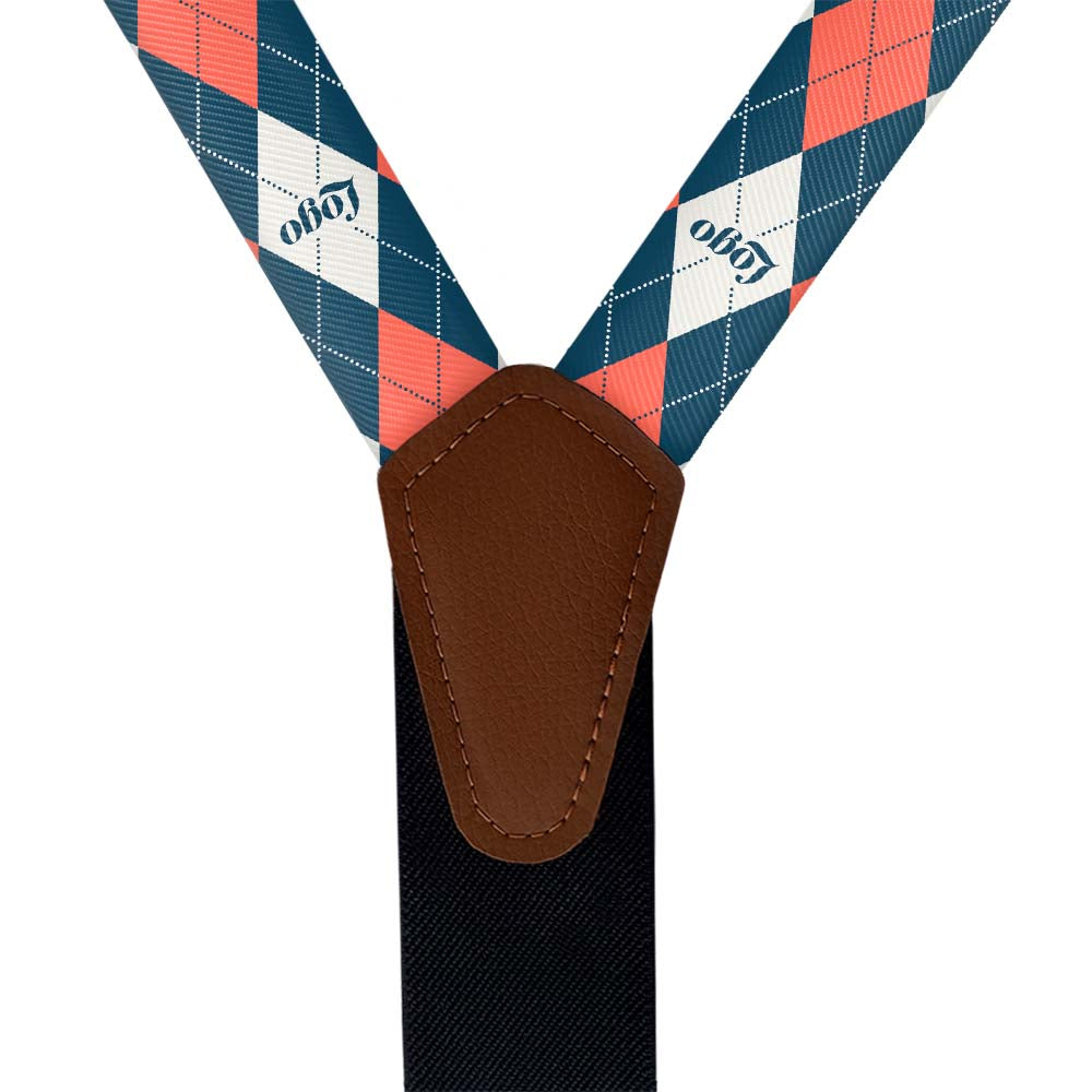 Custom Argyle 2 Logo Suspenders - Vegan Leather Y-Back - Knotty Tie Co.