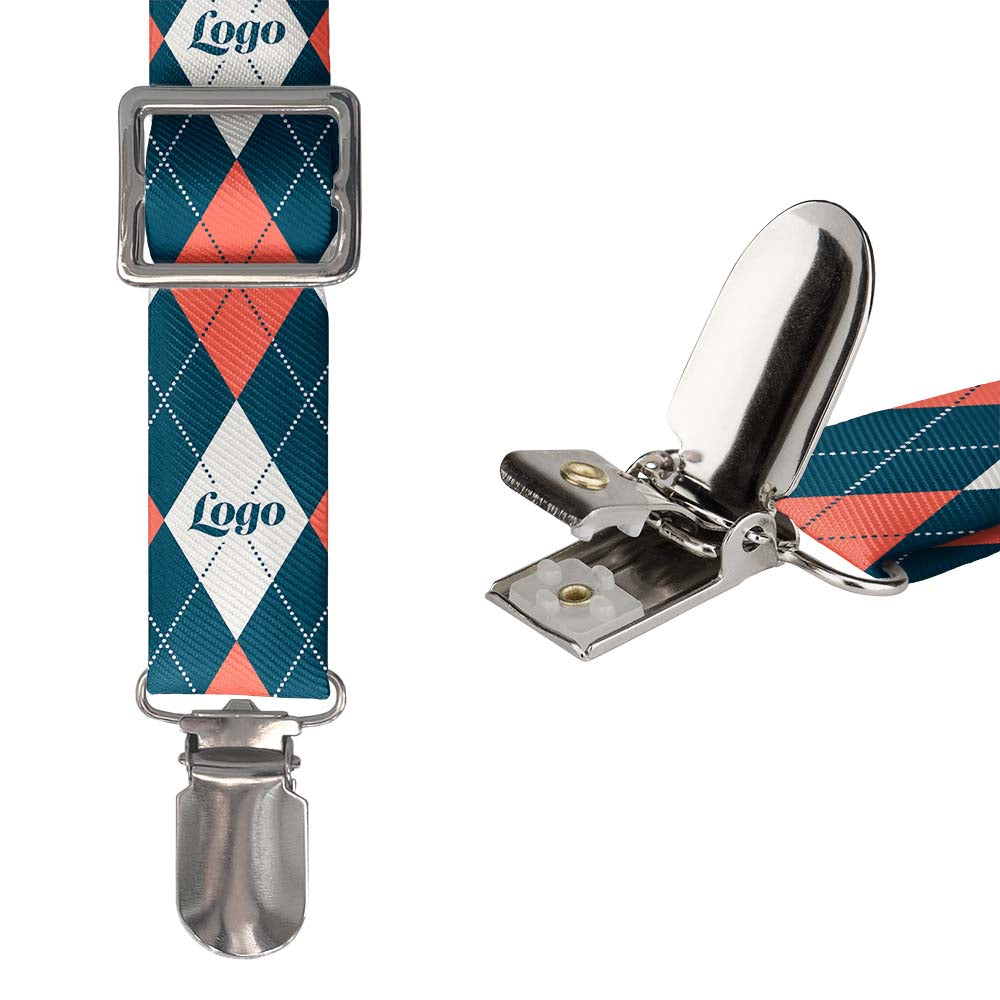Custom Argyle 2 Logo Suspenders - Hardware and Strap - Knotty Tie Co.