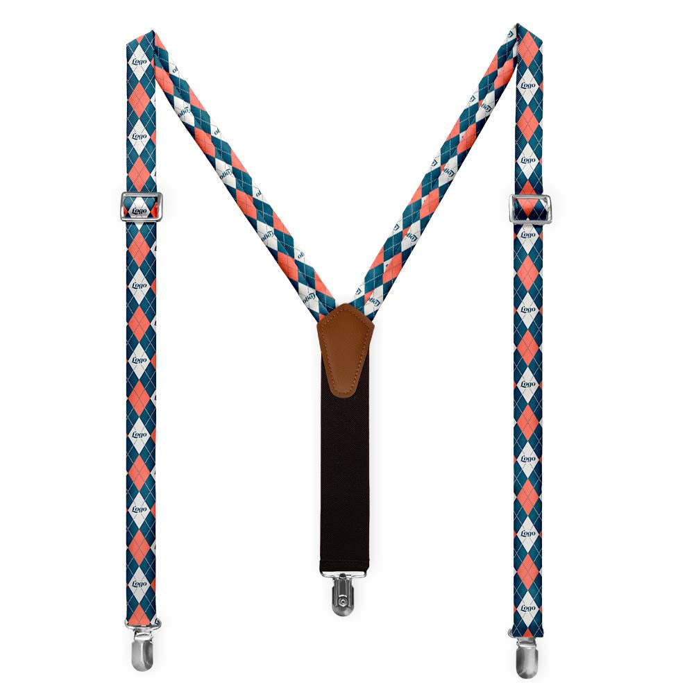 Custom Argyle 2 Logo Suspenders - Full Front View - Knotty Tie Co.
