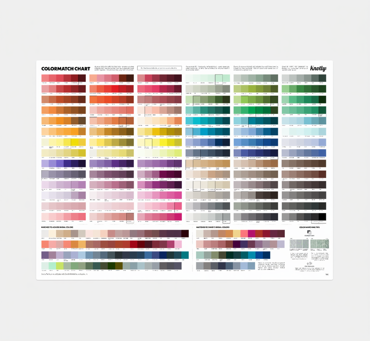 Color match chart with a wide range of color swatches on a white background