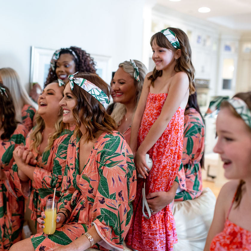 group of women wearing hair scarves at bachelorette party