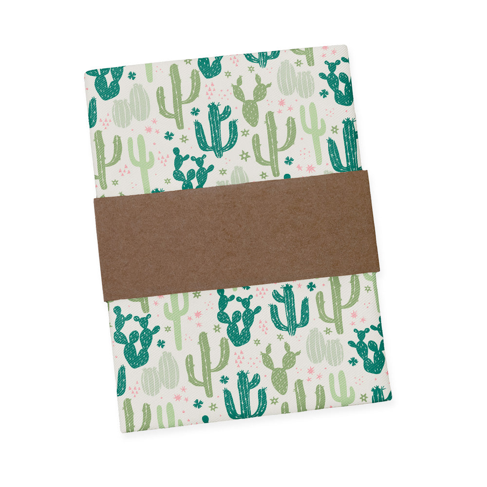 wedding pocket square with cactus pattern and brown band on a white background