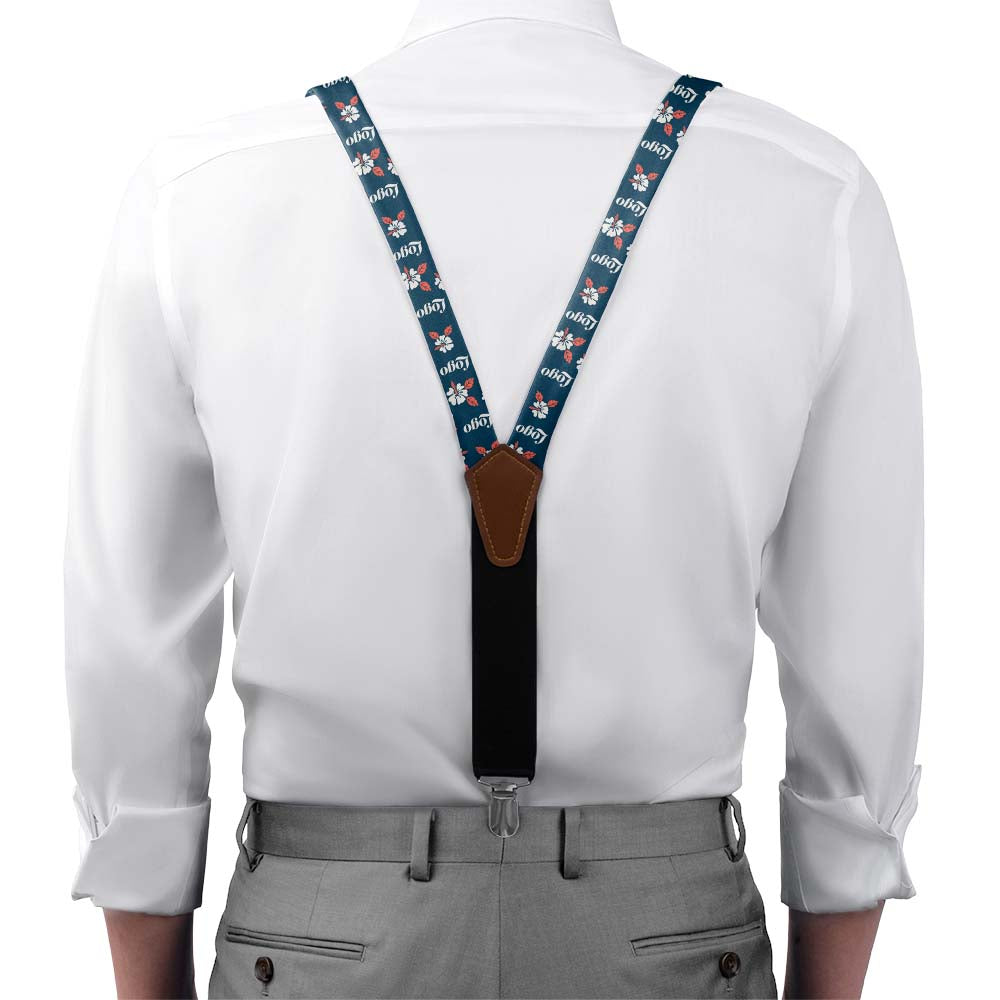 Custom Hawaiian 2 Logo Suspenders - On Model Front View - Knotty Tie Co.