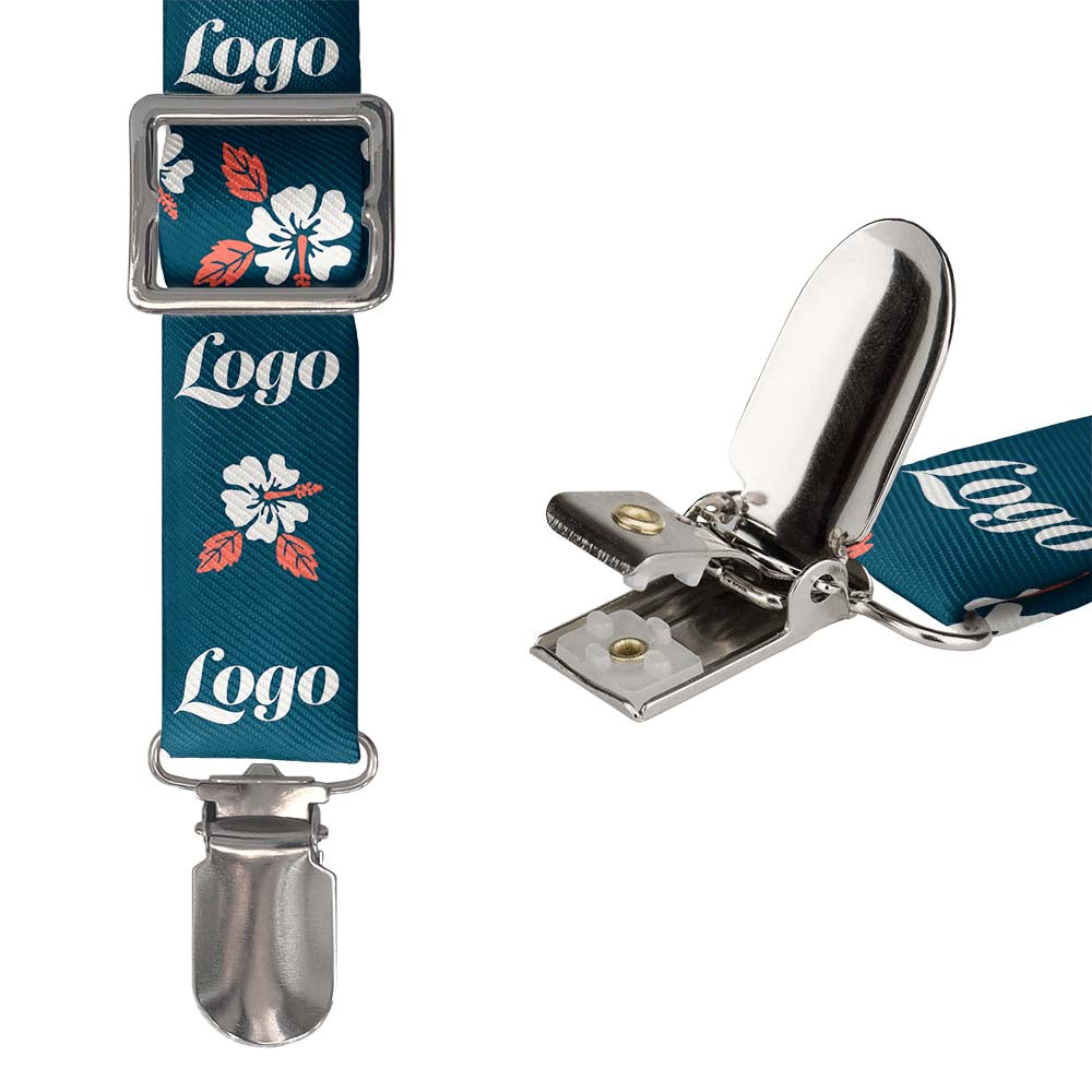 Custom Hawaiian 2 Logo Suspenders - Hardware and Strap - Knotty Tie Co.