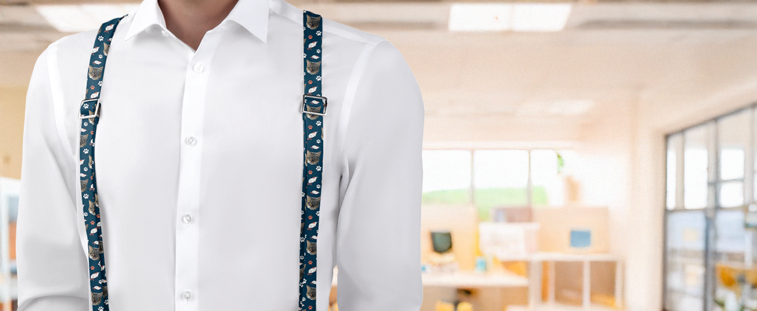 photo suspenders on a person wearing a white shirt