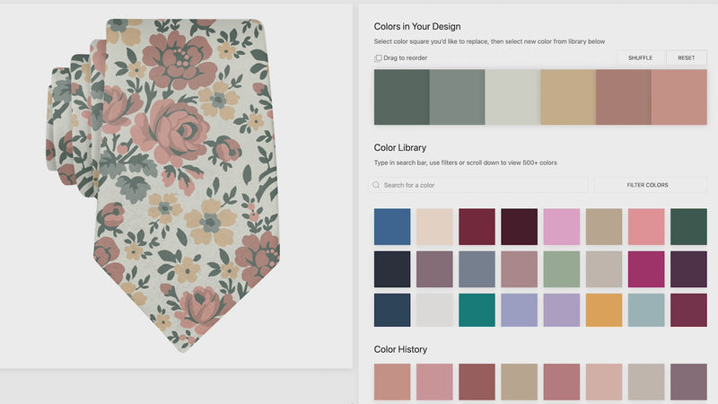 gif showing tie customization by selecting color chips with mouse