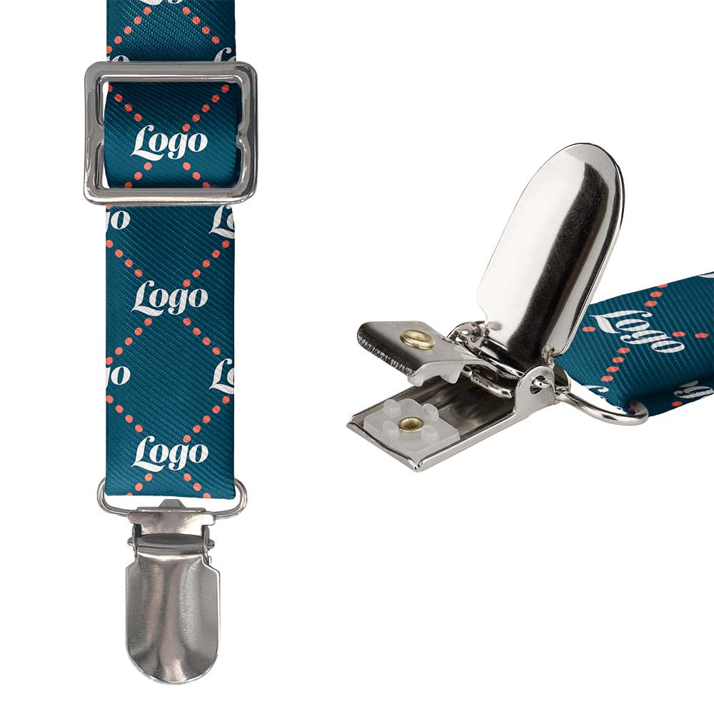 Custom Quilted 2 Logo Suspenders - Hardware and Strap - Knotty Tie Co.