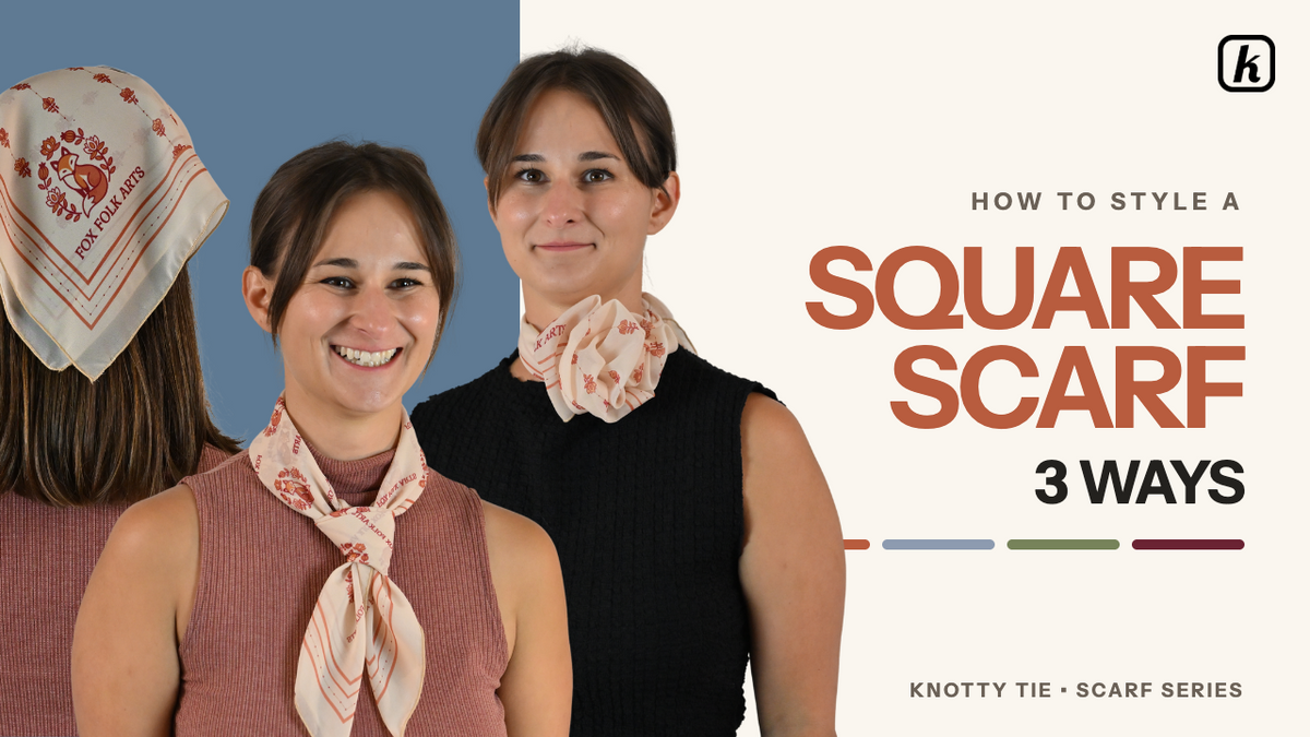 Load video: Square scarves offer a versatile way to enhance an outfit, ranging from simple styles to more complex designs. The video demonstrates three specific methods for wearing a square scarf: The Adjustable Knot: This is a clean, polished option suitable for any neckline. To achieve this, fold the scarf into a triangle and roll it into a long, flat band. Drape it around your neck with one side longer than the other, form a loose knot on the longer side, and thread the shorter tail through that knot. You can then slide the centered knot to your preferred height.The Headscarf: This vintage-inspired style works well with various hairstyles. After pulling your hair back, fold the scarf into a triangle and roll the long edge to your desired width. Place the long edge across your crown, bring the side corners behind your neck, and secure them with a snug double knot, leaving the point hanging over the knot. Finally, release your hair so it falls over the knot and pull strands forward to frame your face.The Scarf Rose: This advanced technique creates a rose-shaped design. Begin by tying the two layered corners at the triangle's tip into a tight double knot to create a loop. By threading the remaining corners through this loop and twisting them by swapping hands, you can pull the fabric tight to form the rose shape. Place the rose at your neck and tie the remaining tails behind you.
