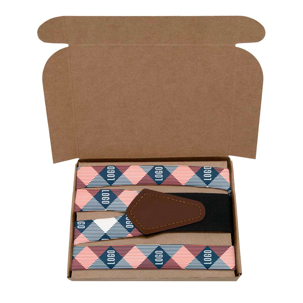 Custom Squared Away 2 Logo Suspenders - Kraft Gift Box Packaging - Knotty Tie Co.