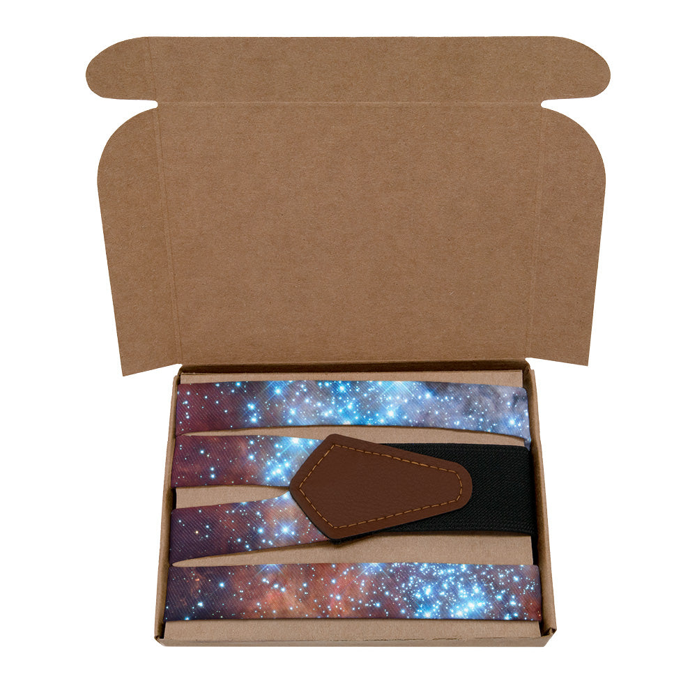 space themed suspenders in kraft gift box