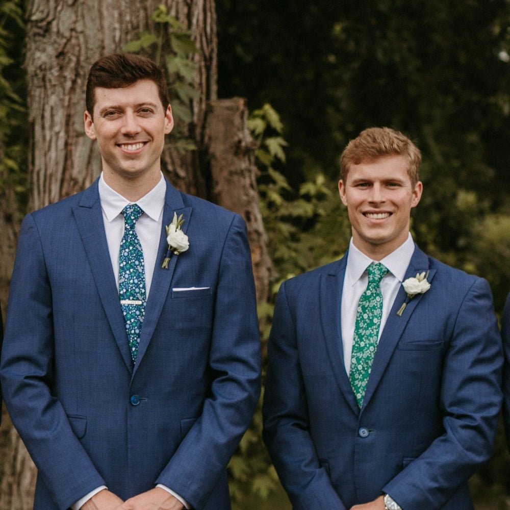 Customized floral neckties for groom and groomsmen to match wedding scarves