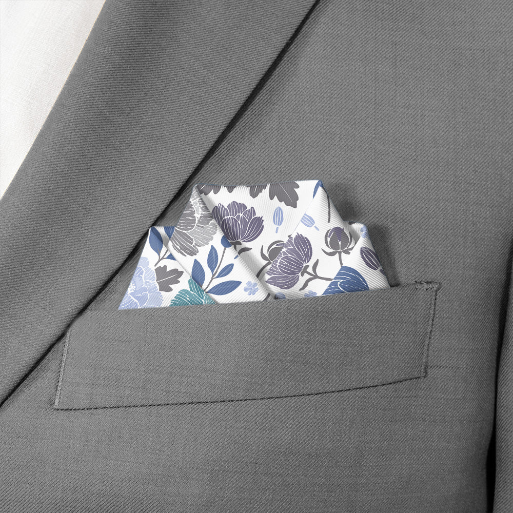 floral wedding pocket square in a grey suit jacket