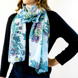Tattoo Floral Rectangle Scarf -  -  - Knotty Tie Co.