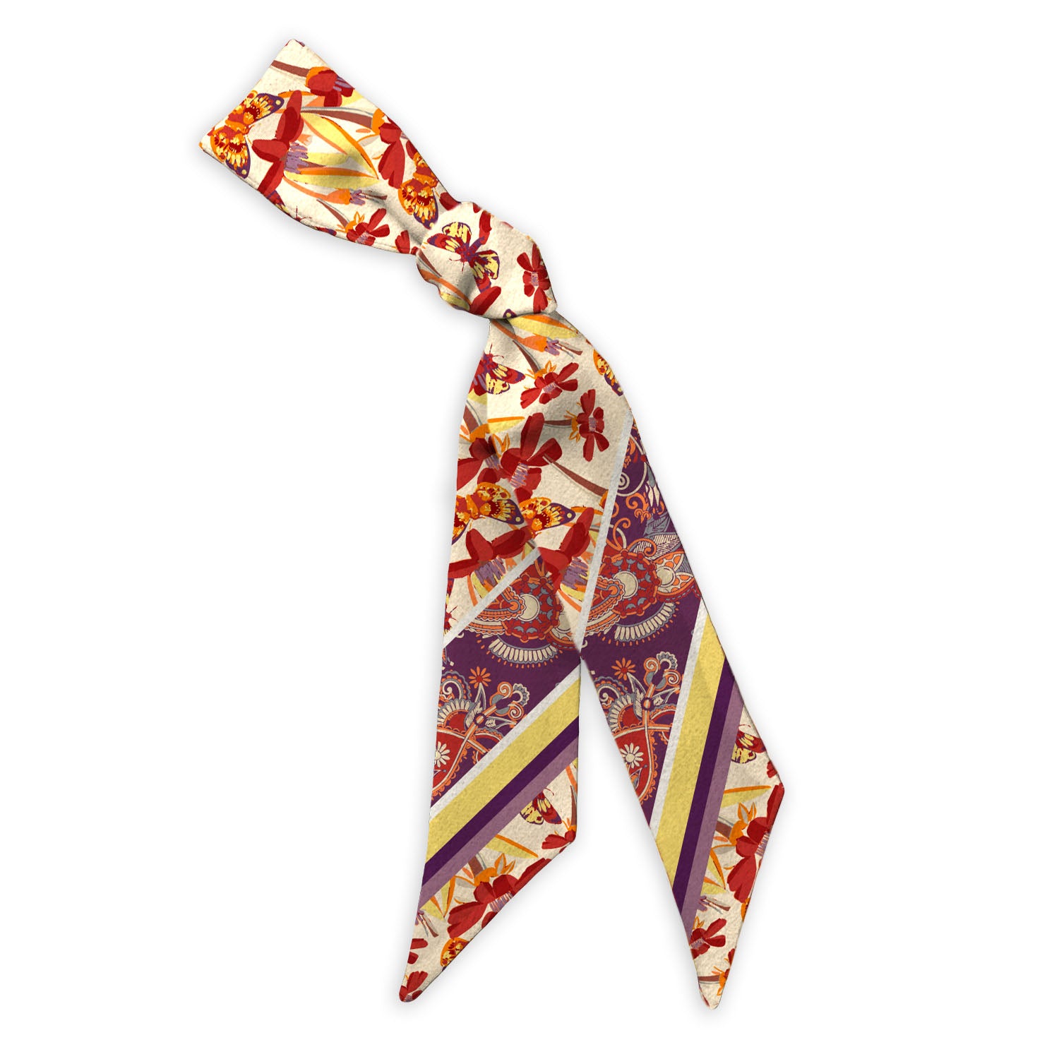 Butterfly Floral Paisley Hair Scarf - 1.75" x 34.25" - Knotty Tie Co.