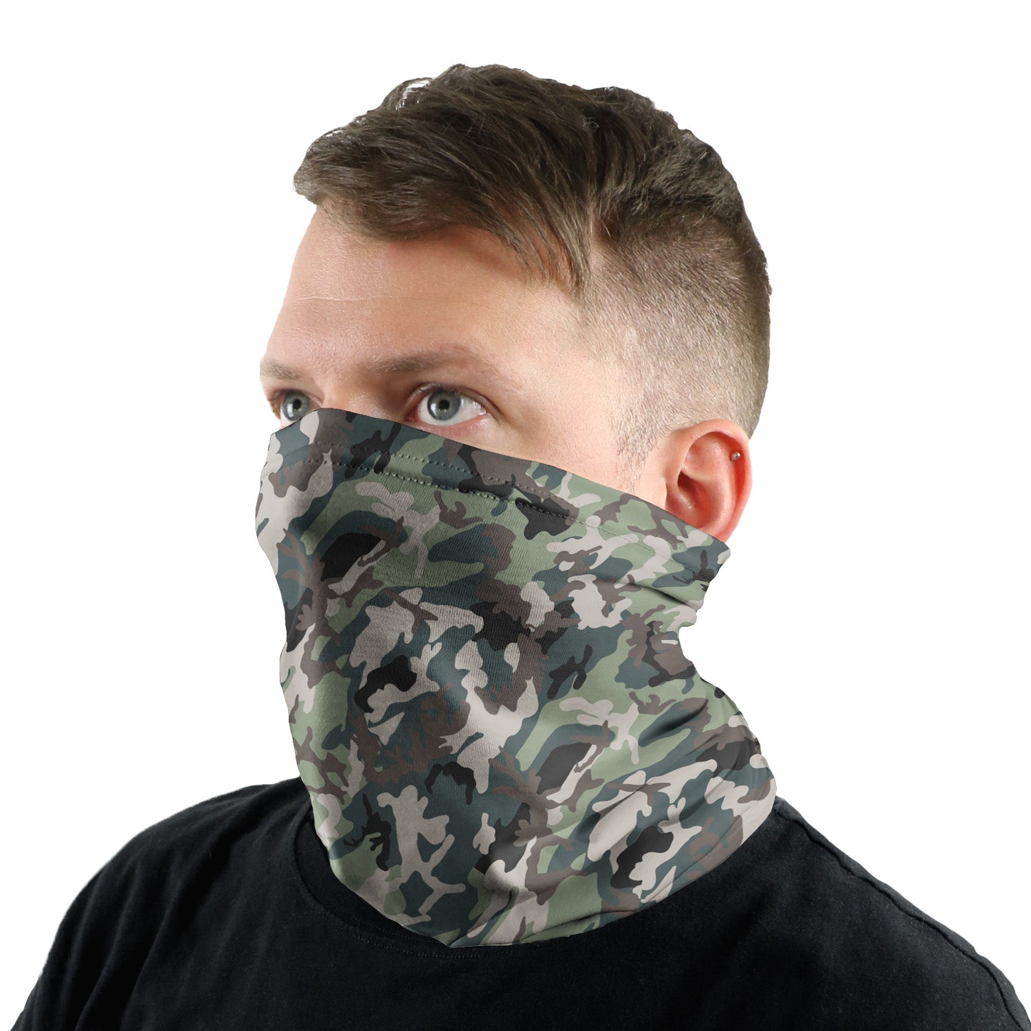Camo Green Neck Gaiter - Male Face - Knotty Tie Co.