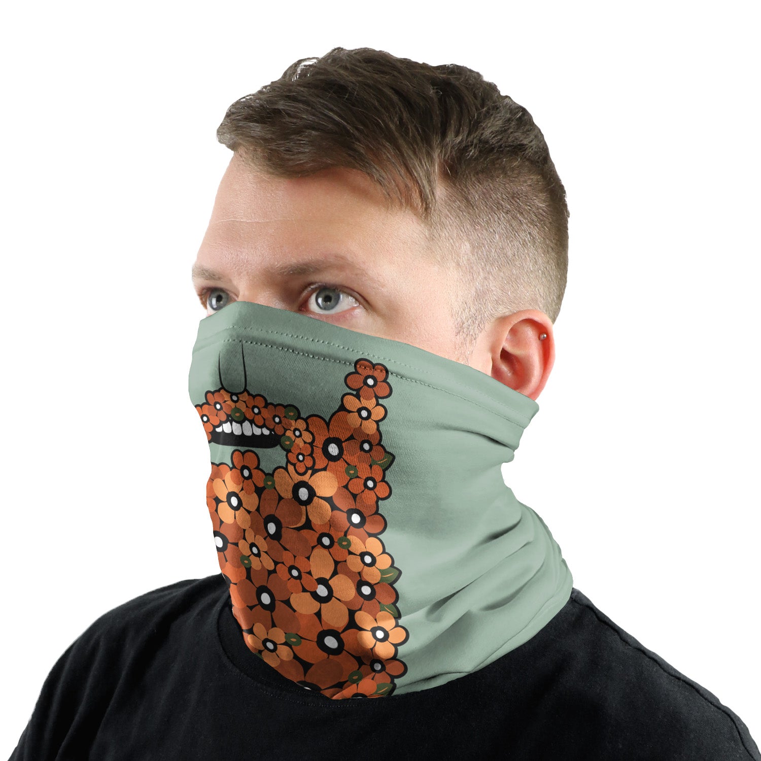 Floral Beard Neck Gaiter - Male Face - Knotty Tie Co.