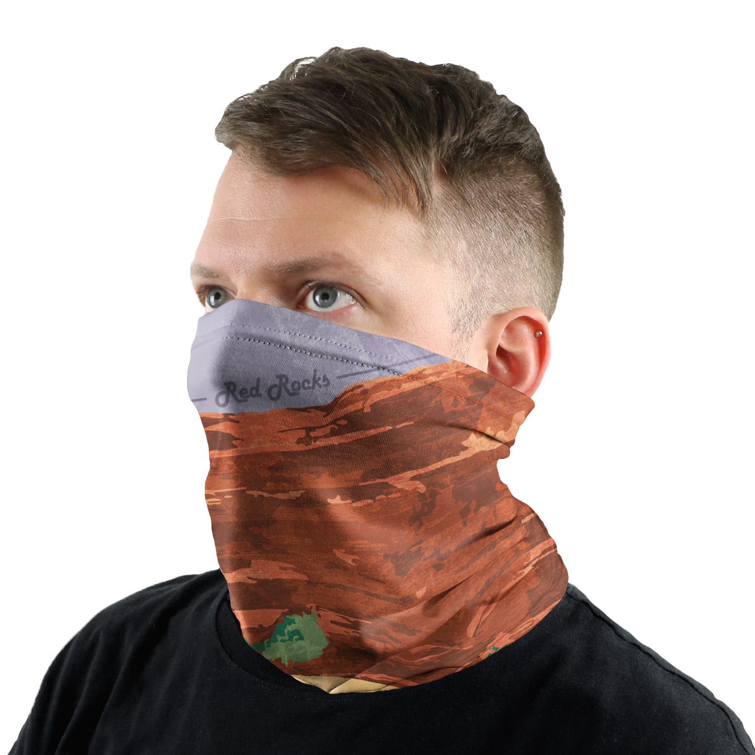 Red Rocks Abstract Neck Gaiter - Male Face - Knotty Tie Co.