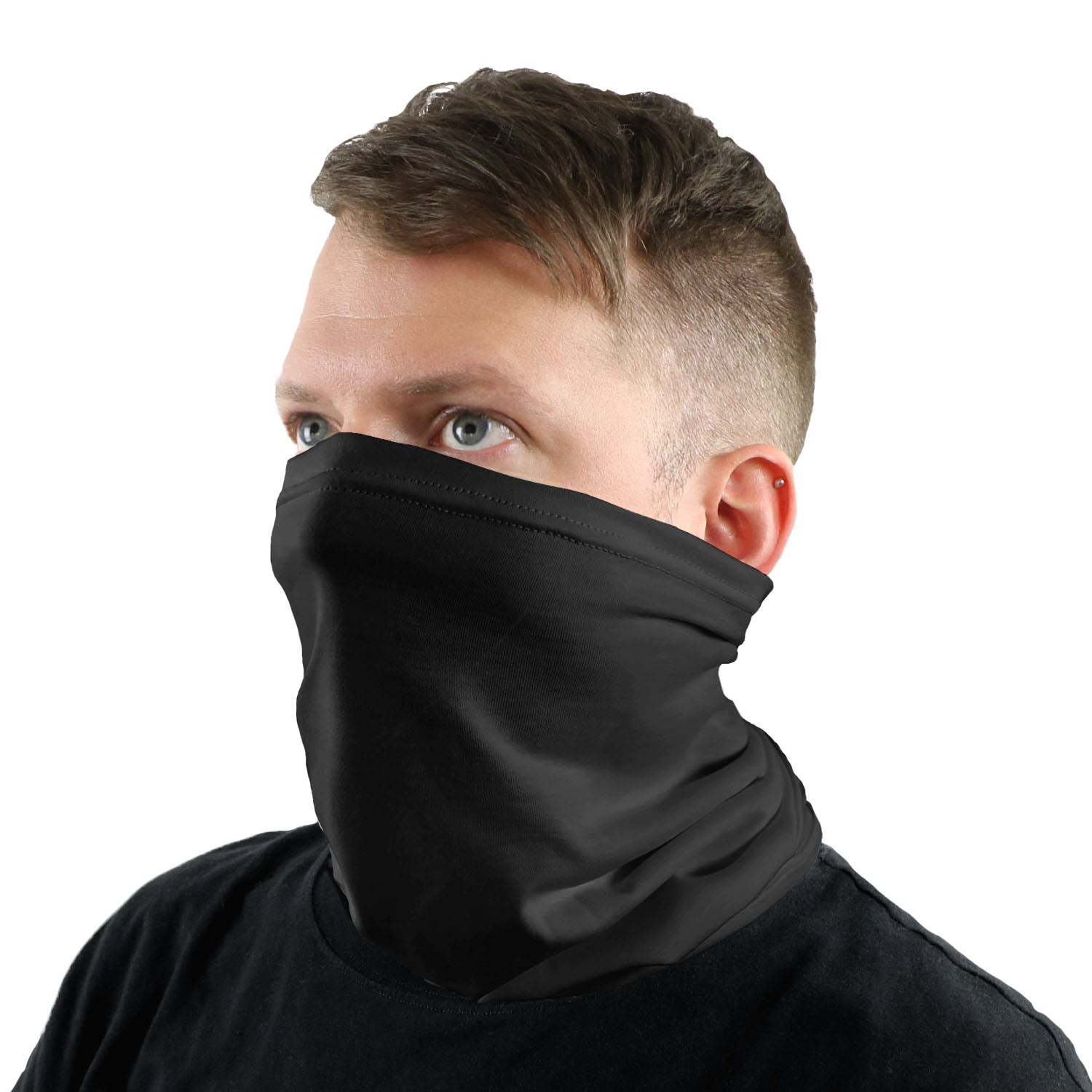 Solid Black Neck Gaiter - Male Face - Knotty Tie Co.