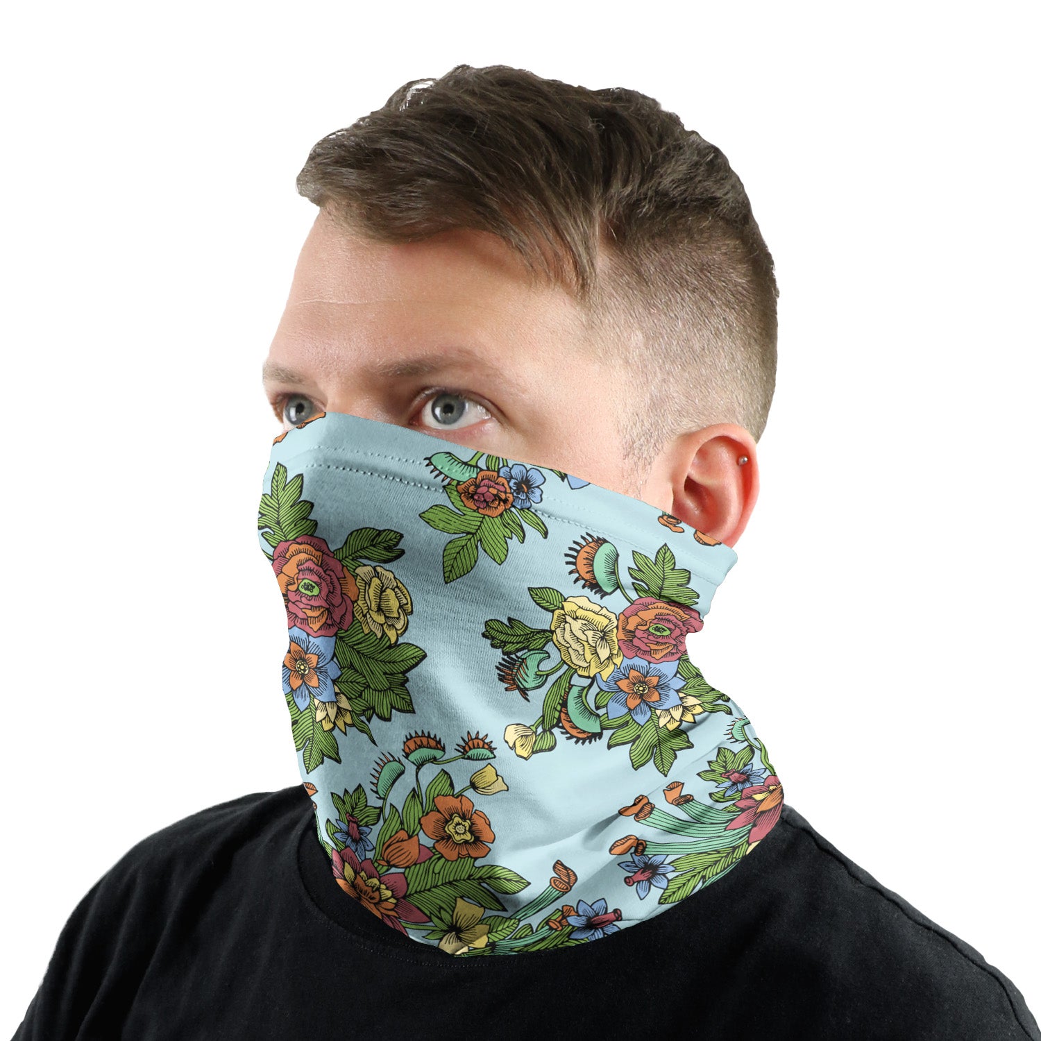 Tattoo Floral Neck Gaiter - Male Face - Knotty Tie Co.