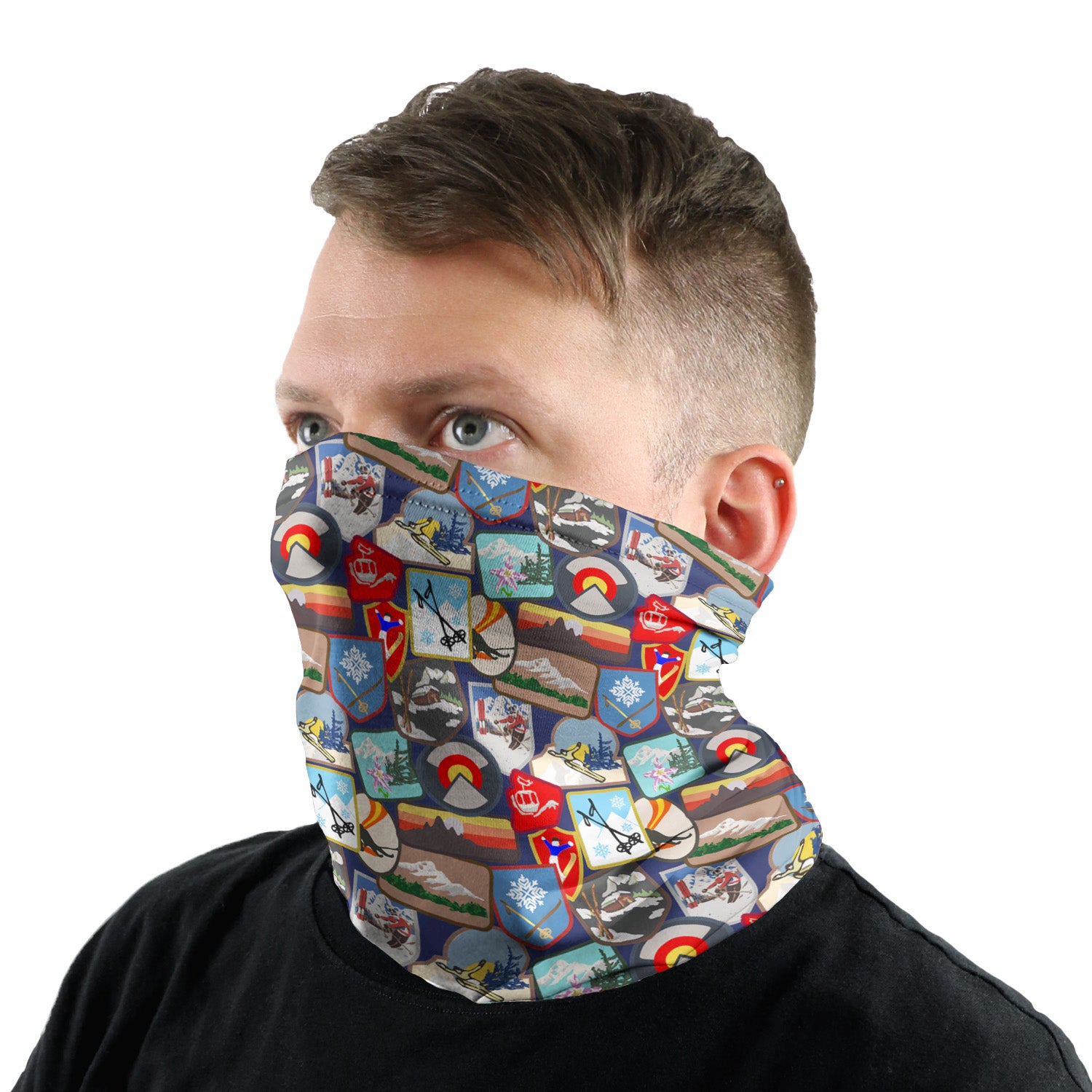 Vintage Ski Patches Neck Gaiter - Male Face - Knotty Tie Co.