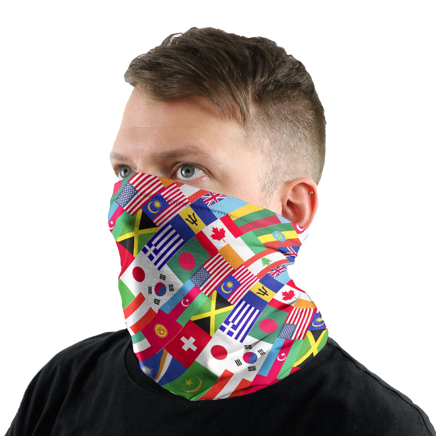 World Flags Neck Gaiter - Male Face - Knotty Tie Co.
