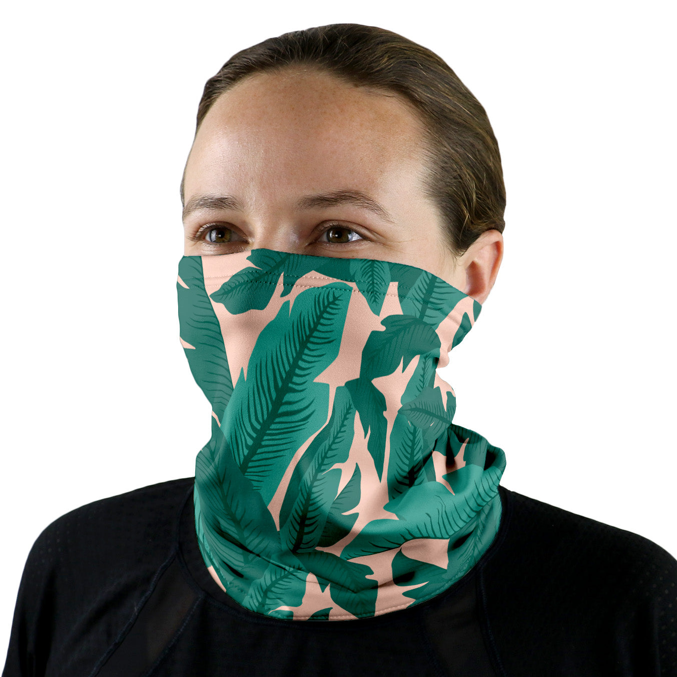Banana Leaves Neck Gaiter - Female Face - Knotty Tie Co.