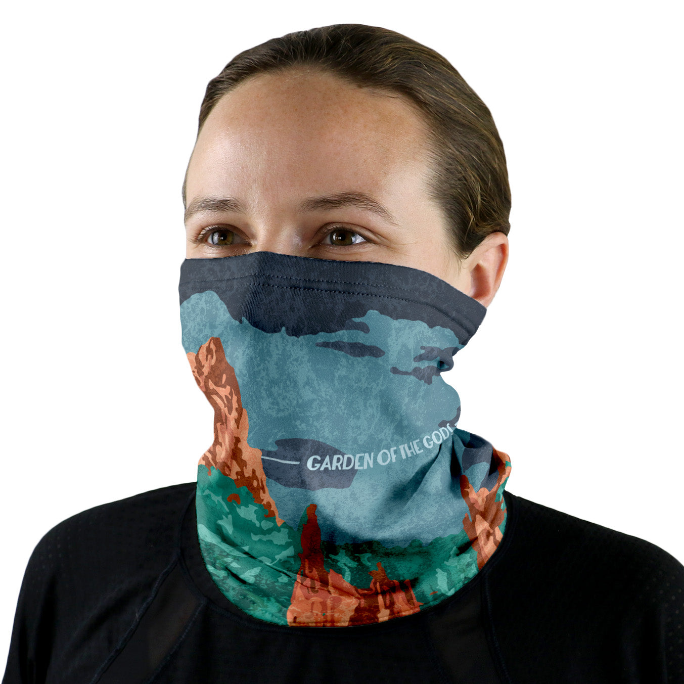 Garden of the Gods Abstract Neck Gaiter - Female Face - Knotty Tie Co.