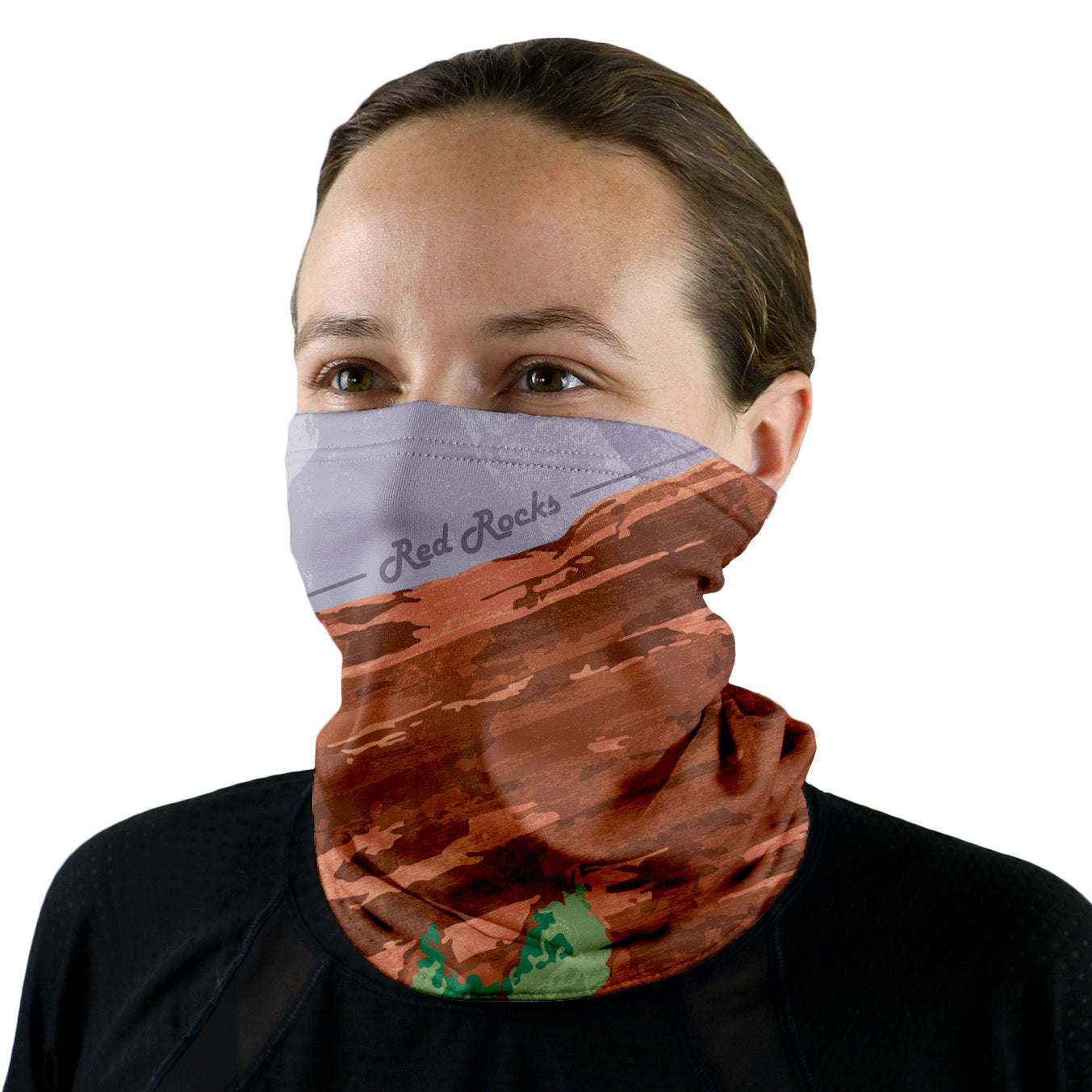 Red Rocks Abstract Neck Gaiter - Female Face - Knotty Tie Co.