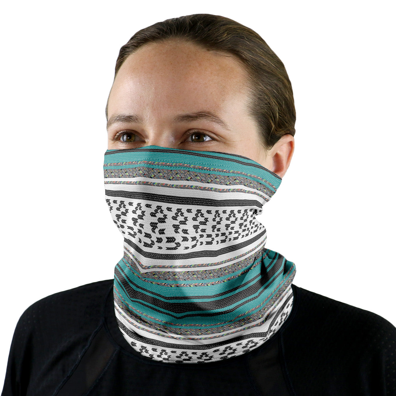 Serape Stripe Neck Gaiter - Female Face - Knotty Tie Co.