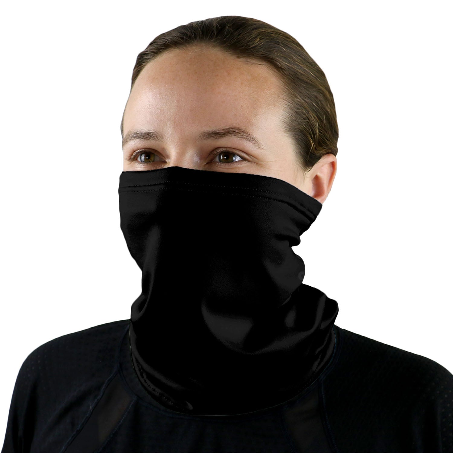 Solid Black Neck Gaiter - Female Face - Knotty Tie Co.