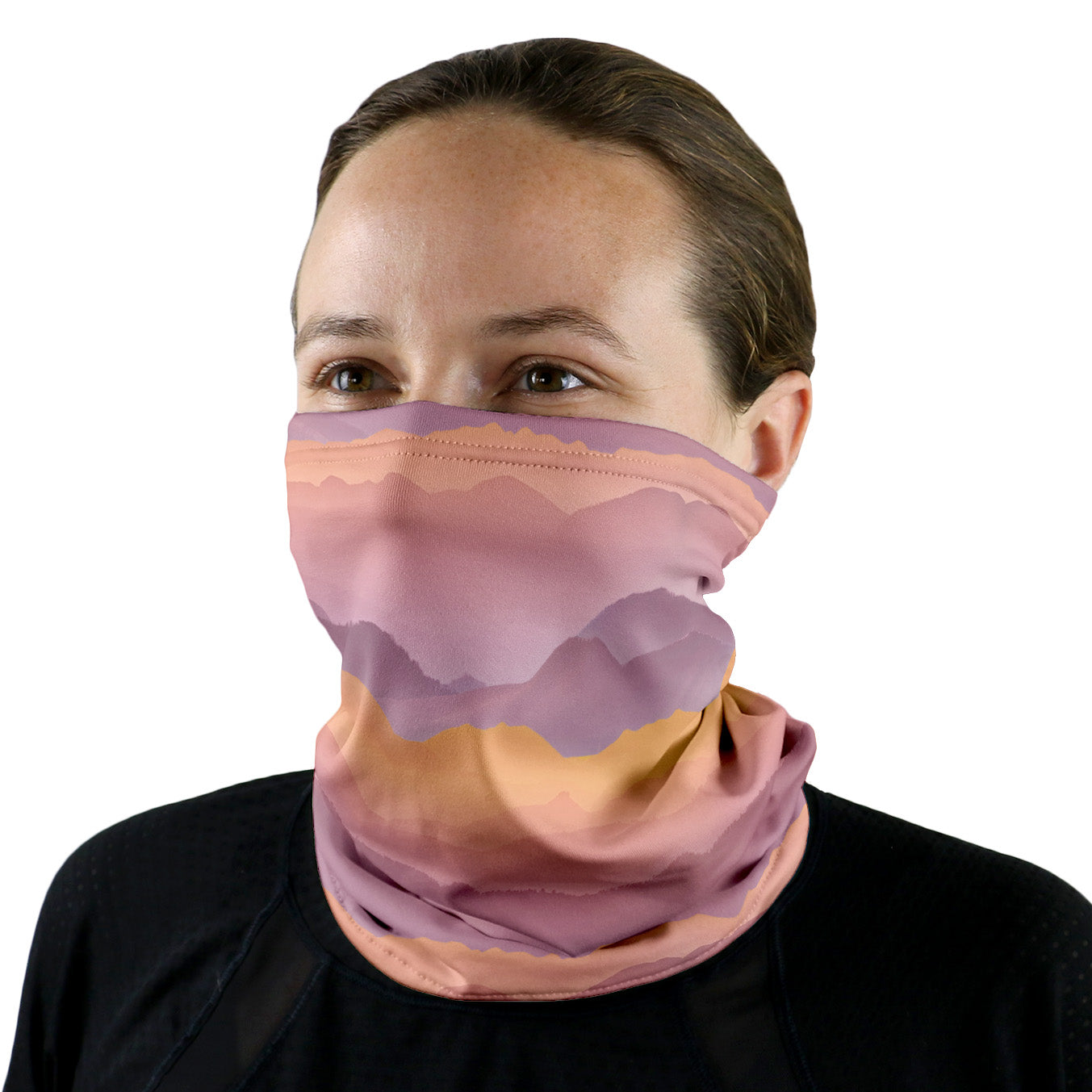 Mountain Sunset Neck Gaiter - Female Face - Knotty Tie Co.