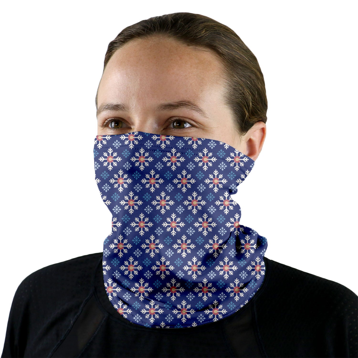 Colorado Snowflake Neck Gaiter - Female Face - Knotty Tie Co.